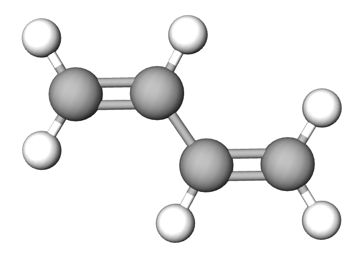 Imaginea moleculei (model deschis) 1,3-butadienă.