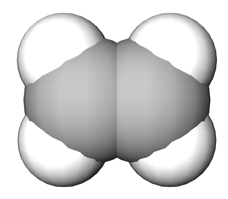 Imaginea moleculei (model închis) de etenă.