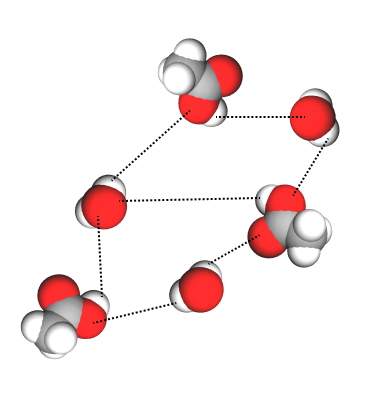 Legături de hidrogen care se stabilesc între moleculele de acid acetic și apă.