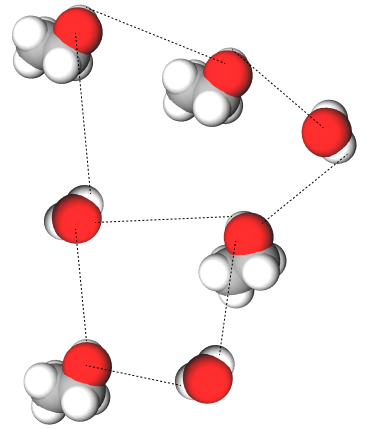Modelarea formării legăturilor de hidrogen între moleculele de apă și etanol.