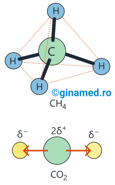 <b>Unele molecule formate din atomi diferiți sunt molecule nepolare datorită simetriei acestora</b>. În acest fel, polaritatea moleculelor: [HTML]CO&lt;sub&gt;2&lt;/sub&gt;, CH&lt;sub&gt;4&lt;/sub&gt;, CCl&lt;sub&gt;4&lt;/sub&gt;[/HTML] se anulează datorită simetriei.